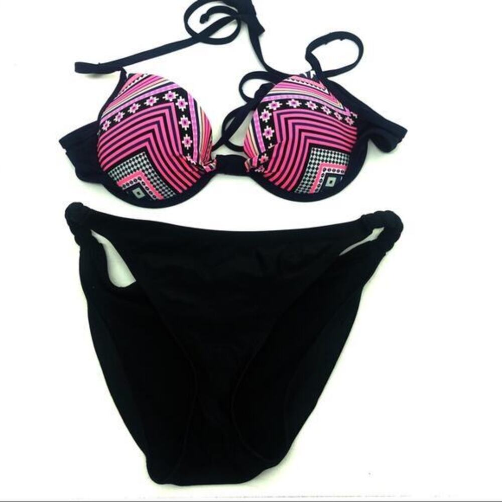 Garage & Xhilaration bikini two piece swimsuit geometric black print small XS